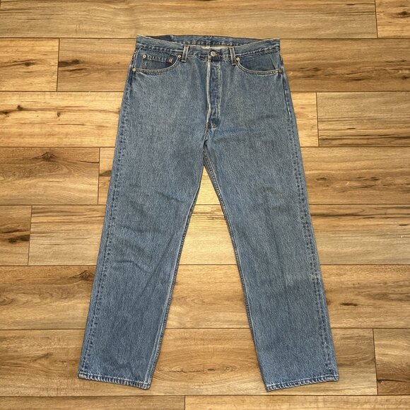 Men's VTG Levis 501 Original Fit Denim Jeans 38x30 Blue USA Made Button Fly 90s